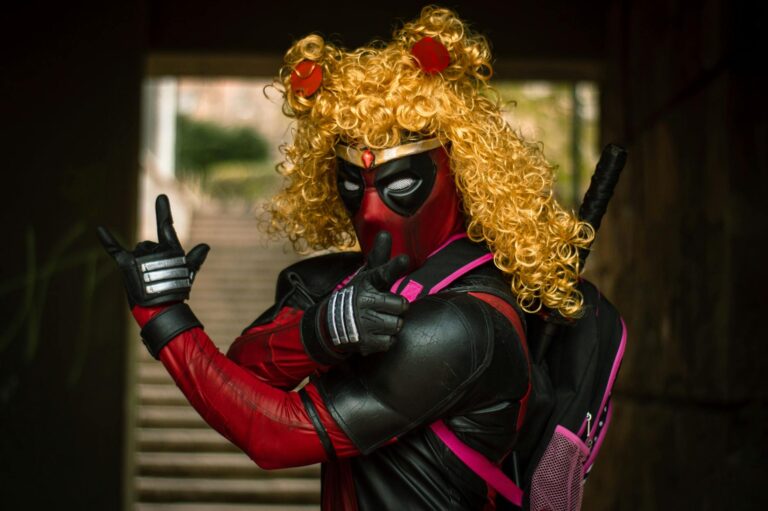 A unique blend of Deadpool and Sailor Moon in an outdoor cosplay shoot.